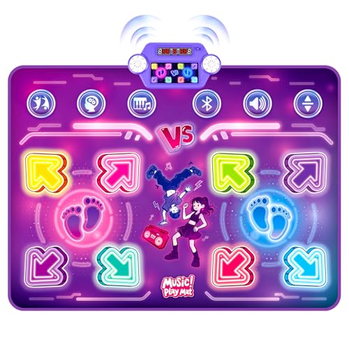 GuKKK Tapis de Danse pour Enfants, Jeux Tapis Danse Musical avec Bluetooth, 8 Flèches de Lumière LED Musique Pad, avec Batterie Rechargeable, Cadeau...