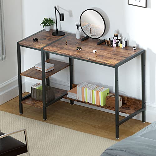 Minosys Gaming/ Computer Desk - 47” Home Office Small Desk With Monitor Stand, Rustic Writing Desk For 2 Monitors, Adjustable Storage Space, Modern Design Corner Table. #TOP3