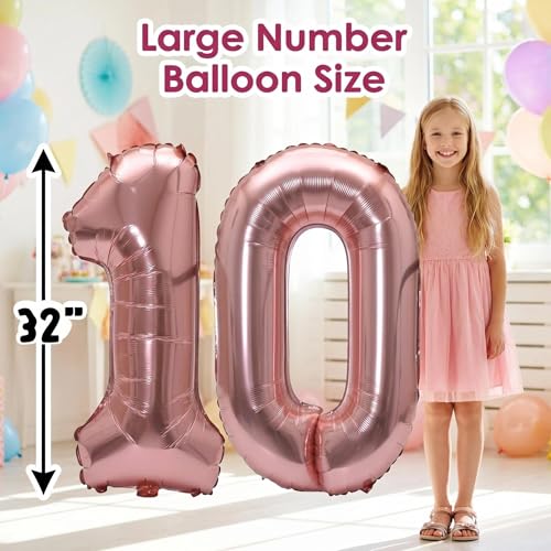 Image of YPSelected 32 Inch Large Foil Helium Number Balloon Birthday Wedding Party 0-9 (Rose Gold, 0)