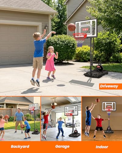 Image of IGL Kids Basketball Hoop Outdoor | 4-8.5ft Adjustable Height | 33 inch Shatterproof Backboard | Fillable Base & Extra Anchor | Portable Goal w /Wheels for Backyard Driveway