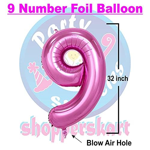 Image of Pink 32 Inches Numbers 9 Shape Large Big Foil Helium Balloons For Party Decorations In Happy Birthday Anniversary Office Items Materials Set Pack, Pack Of 1