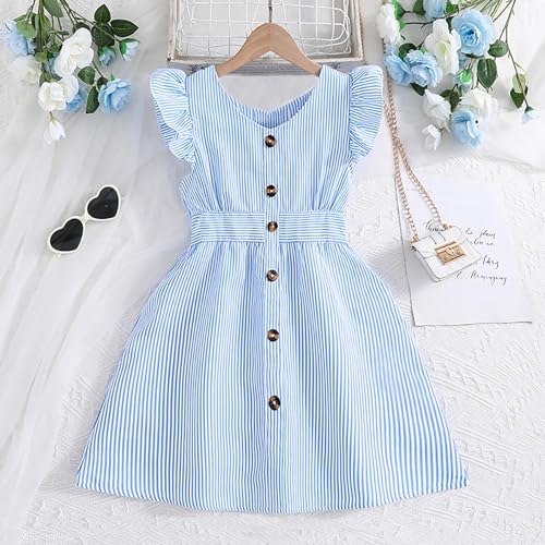 Girls Kids A-Line Dresses Short Sleeve Stripe Print Loose Long Maxi Dress Casual Sundress Clothes for Girl's (Blue, 8-9 Years)3