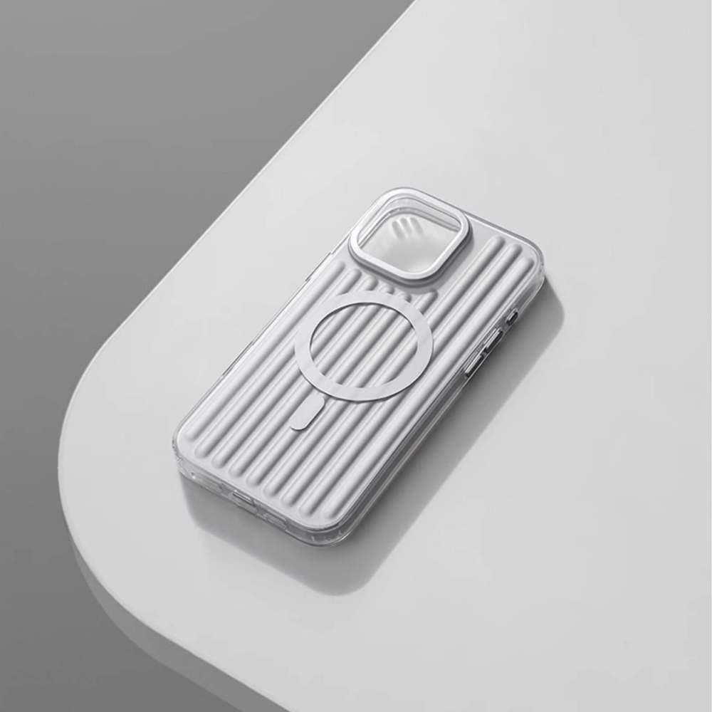 Custodia a cuscino d'aria con ventosa magnetica a strisce metalliche compatibile con iPhone 16, 15, 14 e 13 Pro Max, color oro deserto, per iPhone 15 Pro Max