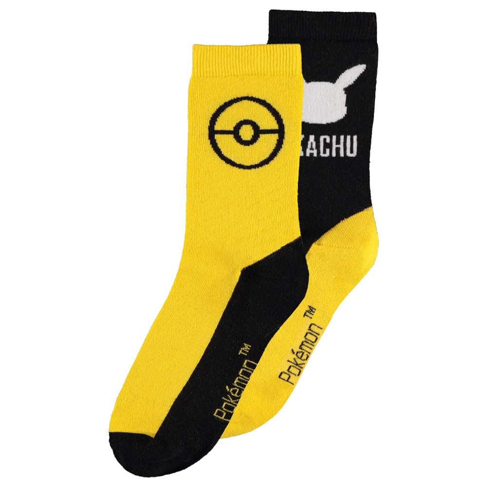 Pokémon Unisex Multi-Coloured Pokemon Pikachu Crew Socks 2-Pack (39-42)