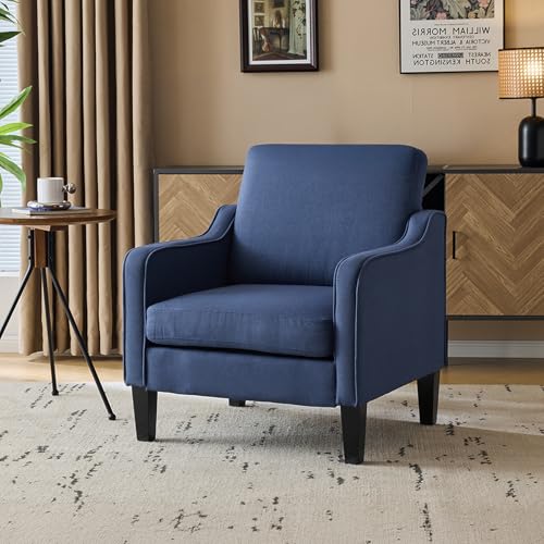 Image of VINGLI Mid century Modern Accent Chair,Navy Blue Fabric Accent Chairs for Living Room Upholstered Armchair with Scooped Arms for Bedroom,Apartment,Studio,Office,Waiting Room