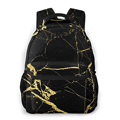 NiYoung Boys Girls Backpack Big Capacity Chic Black and Gold Marble Texture Backpacks Anti-Theft Book Bags Waterproof Daypack for Travel Hiking Camping College