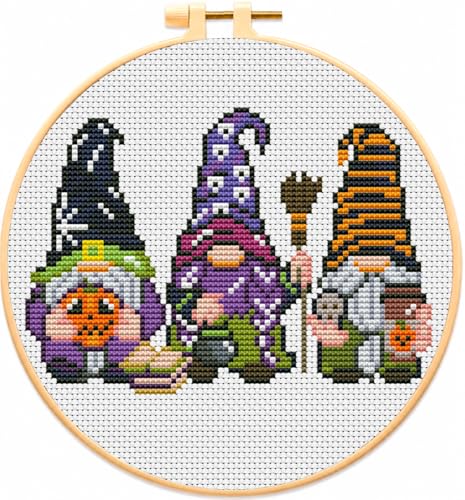 Image of VIGEGU Gnome Stamped Cross Stitch Kits for Adults Beginners with Hoop Frame