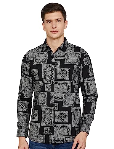 Image of Spykar Men's Regular Fit Raised Collar Full Sleeve Printed Casual Shirts