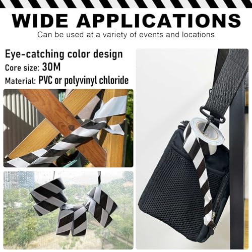6 Pack Flagging Tape with Black and White Stripes, 1 inch x 100 ft Non-Adhesive Plastic Ribbon Neon Marking Tape for Hunting Hiking Trail Hazardous Areas Halloween Party Decors
