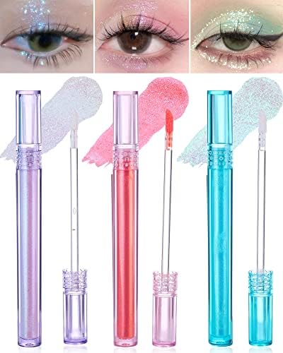 Liquid Glitter Eye Shadow Set - 3Pcs Shimmer Metallic Chameleon Liquid Eyeshadow Kit, Lightweight Water Texture, Quick Drying Long Wearing Glitter Eyeshadow,Gift for Women Girl Korean Glitter Eye Makeup