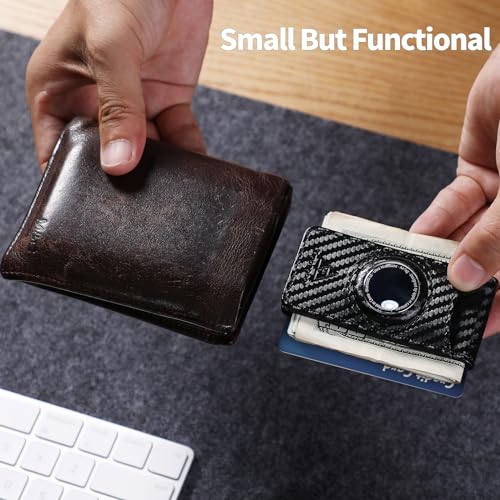 Image of Slim Magnetic Money Clip Wallet for Men with Airtag Holder & Elastic Band, Leather Card & Cash Holder for Men, Carbon Black, Slim, Ultra Slim Design