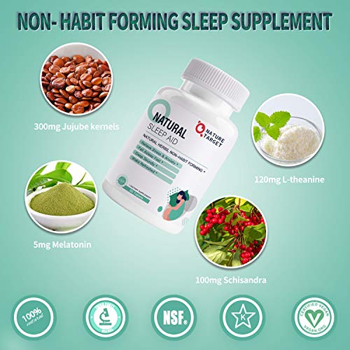 Natural Sleep Aid with Melatonin and L-Theanine - Strong Sleeping Pills for Insomnia,Stress & Anxiety Relief - Fall Asleep Faster & Wake Up Energized,Melatonin Pills for Adults 60 Counts