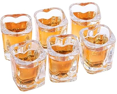 Srgeilzati Heart Shaped Shot Glasses Cute Square Tequila Glasses 2oz (Set of 6)