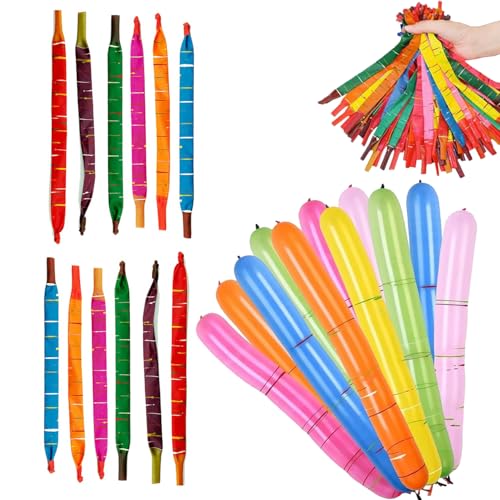 RXKFIGX 50 Pcs Globos de Cohetes de Colores con Rayas Largas, Globos con Tubo de Soplado, Globo Trenzados, Globo Voladores, Modeladores con Silbatos, para Niños Jugar, Fiesta,Decoración, Cumpleaños