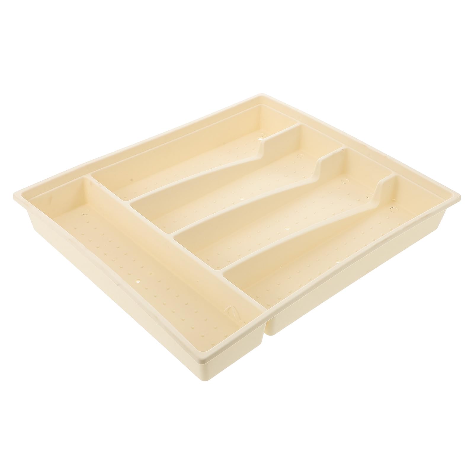 Organizador de Cubiertos de Gran Capacidad Tapa para Cocina, Caja de Almacenamiento de Utensilios de Cocina Diseño Drenaje y Material Pp Beige Rectangular