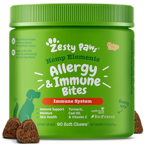 Zesty Paws Dog Allergy Relief – Anti Itch Supplement – Omega 3 Probiotics for Dogs – Salmon Oil Digestive Health – Soft Chews for Skin & Seasonal Allergies – with Epicor Pets – Hemp – 90 Count… Zesty Paws Dog Allergy Relief – Anti Itch Supplement – Omega 3 Probiotics for Dogs – Salmon Oil Digestive Health – Soft Chews for Skin & Seasonal Allergies – with Epicor Pets – Hemp – 90 Count…
