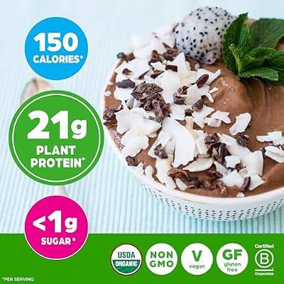 Orgain Organic Vegan Protein Powder, Creamy Chocolate Fudge - 21g Plant Protein, 7g Prebiotic Fiber, Low Net Carb, No Lactose Ingredients, No Added Sugar, Non-GMO, For Shakes & Smoothies, 1.02 lb