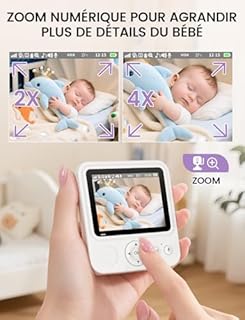 OBVHNUA Babyphone Camera 2,8 inches Moniteur Bébé 720P HD 2000mAh Babyphone Vidéo Surveillance Écran IPS USB-C 2,4 GHz Zoom Vision Nocturne VOX Communication Capteur de Température Support 2 Caméras