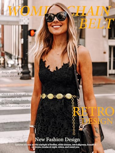Image of FIORETTO Western Waist Chain Belt Metal Concho Belt for Women Cowgirl Cowboy Boho Country Belt for Dress Jean