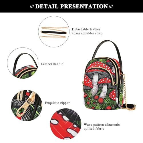 Pattern Vivid Red Mushroom Crossbody Shoulder Bags for Women, Compact Fashion Sling Bag with Chain Strap Top handle for Evening Party Dating Travel3