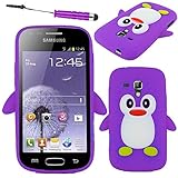 ebestStar - Coque Compatible avec Samsung Galaxy Trend S7560, S Duos S7562 Etui Housse Silicone Gel TPU Souple Pingouin + Mini Stylet, Violet [Appareil: 121.5 x 63.1 x 10.5mm, 4.0'']