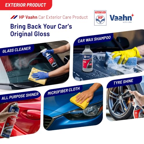 Image of HP Vaahn Ultimate Car Care Kit | 9-in-1 Complete Car Detailing Kit with Car Shampoo | Glass Cleaner | Windshield Wash | Tyre Shine | Interior Cleaner | Air Freshener & 3 Microfiber Cloths