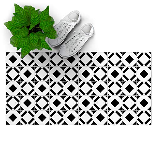 DON LETRA Alfombra Vinílica con Diseño de Baldosas - 180 x 70 cm - Material Impermeable y Lavable - Grosor de 2 mm, Color Blanco y Negro, ALV-013