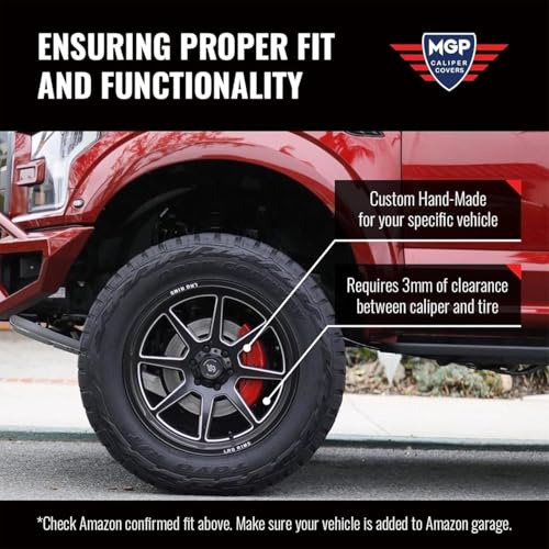 Image of MGP Brake Caliper Covers Compatible with 2013-2020 Ford Fusion (Requires 17 inch+ Wheels) Powder-Coated Finish, 4 PCS Front and Rear - Red, MGP Engraving