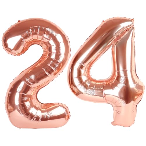Image of Number Balloons Rose Gold 24 Balloon 40 inch for 24 42 Birthday Decorations | Saturated Color, Large 40 in, With Straw & Hanging Hole, For Back-to-School Season, Wedding, Christmas, New Year, Anniversary