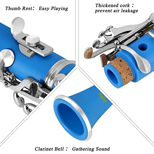 Image of Bb Clarinet 17 Keys Flat B Clarinet for Beginners & Students Blue