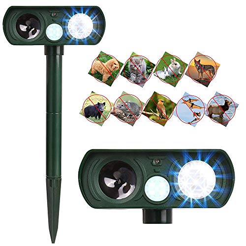 Animal Repeller, Ultrasonic Skunk Raccoon Deer Repeller, Solar Powered Outdoor Motion Sensor Expellent