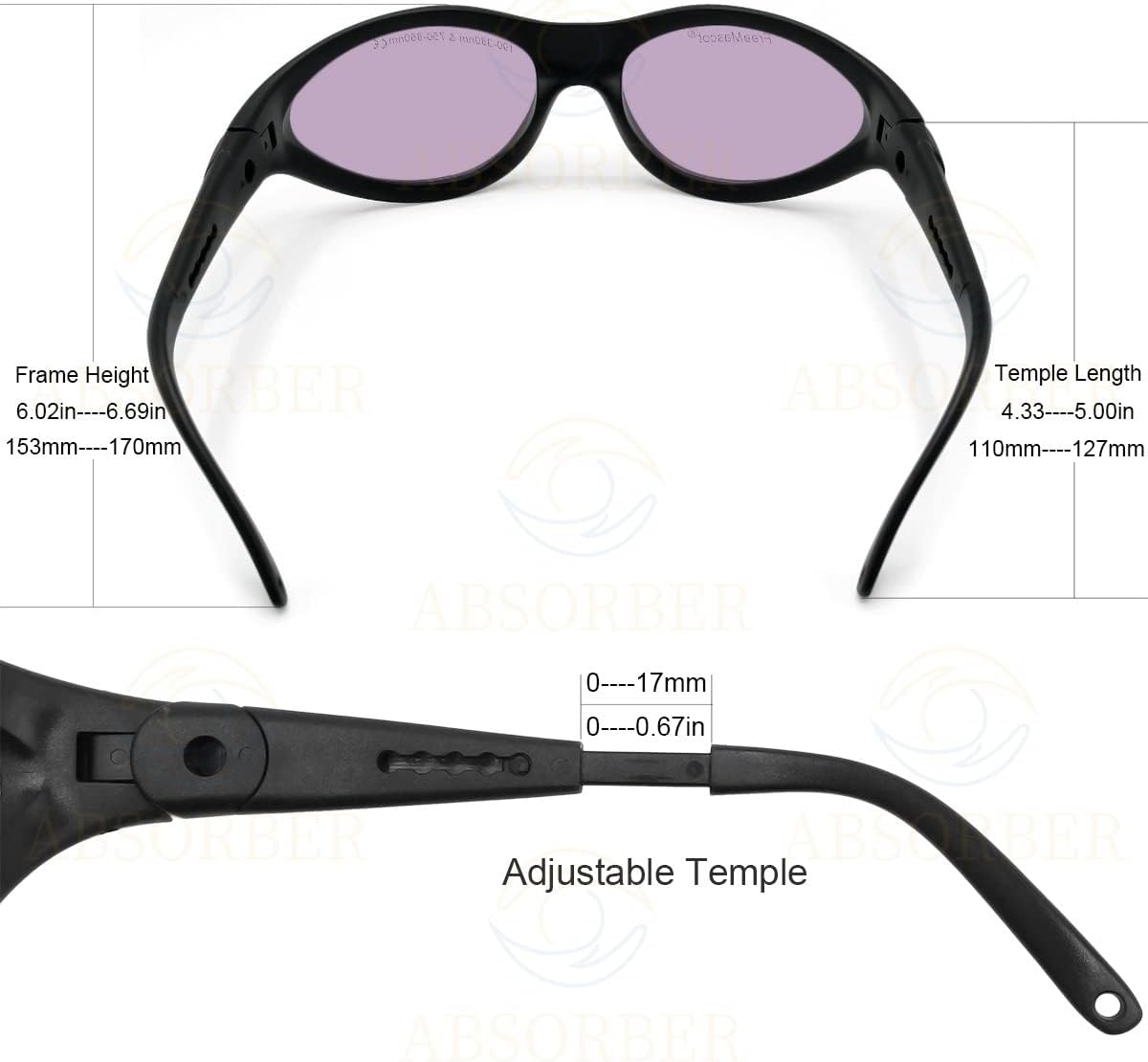 ABSORBER OD 5+ 190nm-380nm / 750nm-860nm Wavelength Violet and Infrared Laser Safety Glasses
