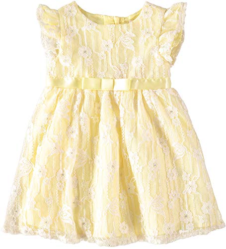 Youngland Baby Girls Special Occasion Holiday Dress (6-9 Months, Yellow/Lace)