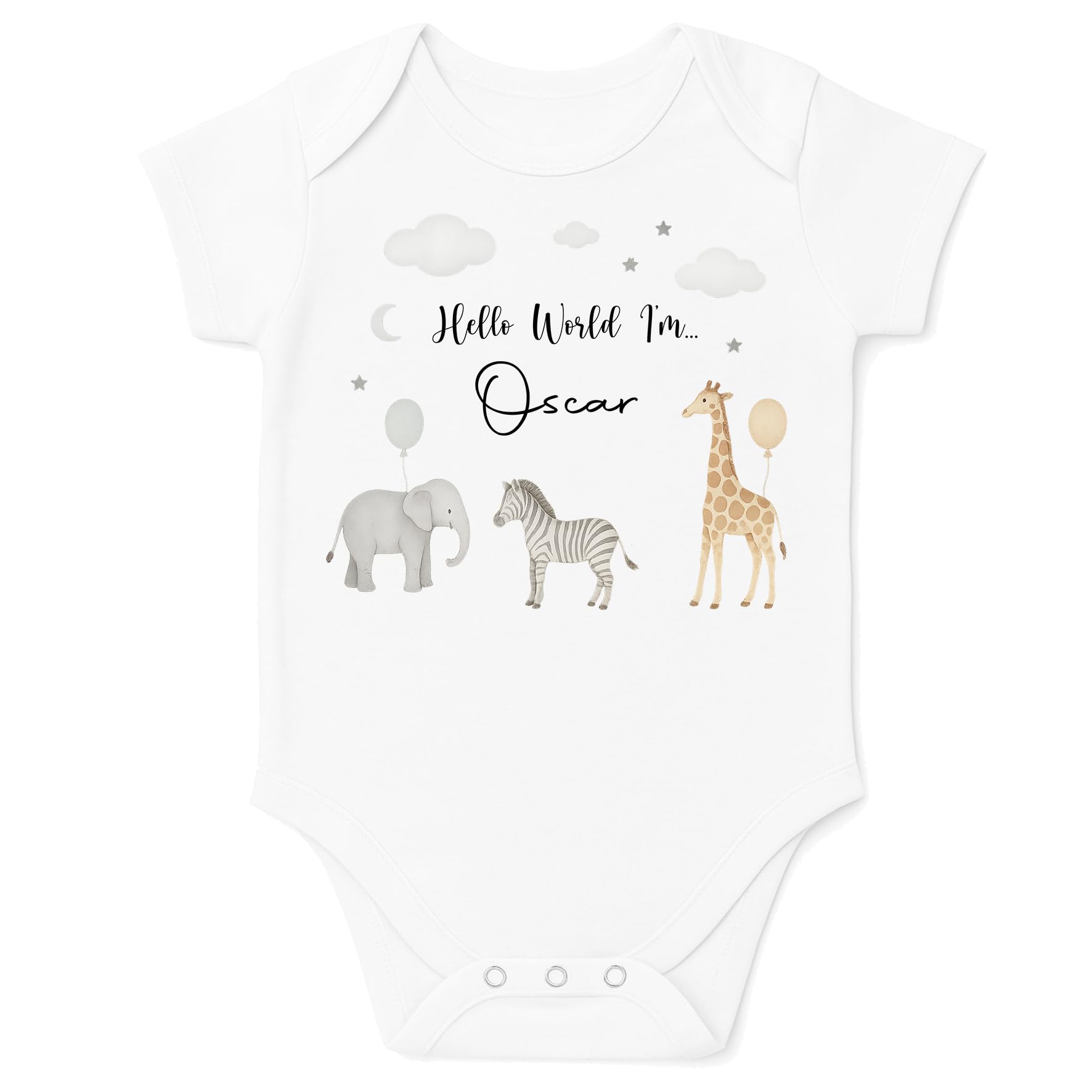 The Baby Box Uk Hello World Safari Balloons Personalised Baby Announcement Bodysuit Vest Hello World (, 0-3 Months)