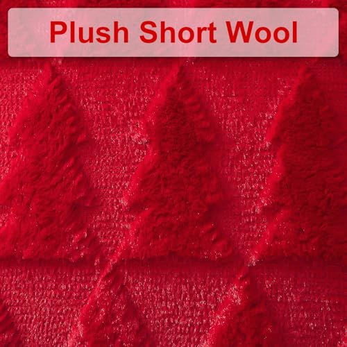 Artscope Set of 2 Xmas Soft Plush Short Wool Velvet Decorative Cushion Covers 70x70cm Square Luxury Style Throw Pillow Covers Pillow Shell for Sofa Bedroom Christmas Tree Red - Image 2