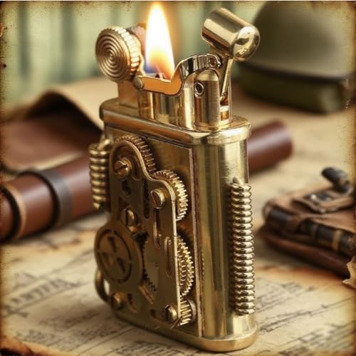 Encendedor antiguo de queroseno en forma de engranaje mecánico miniatura 2