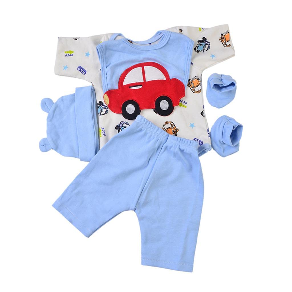 Puppenkleidung (2 Stück): Blauer Strampler, Lätzchen Und Mütze – 5 Teiliges Outfit für Neugeborene