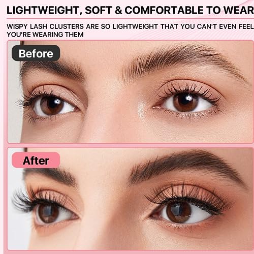 Miuffue Cluster Lashes Wispy 72 Pcs Individual Lashes Cluster Eyelash Extensions Clusters Mink False Eyelashes Super Thin Band Eyelash Clusters (Diamond, D-8-16mix) — view 5