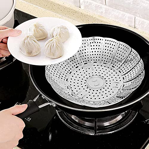Image of DARSHANAM WORLD Vegetable Steamer Basket, Premium Stainless Steel Veggie Steamer Basket, Food Drain Bowl Baskets - Folding Expandable Steamers to Fits Various Size Pot