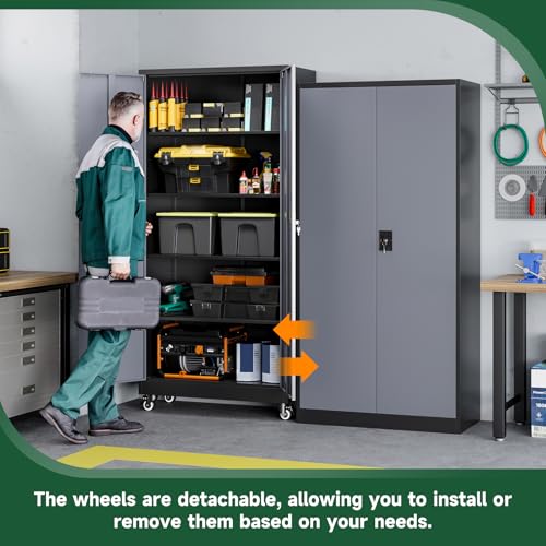 Image of Letaya Metal Garage Storage Cabinets with Lock Door and Adjustable Shelves, Steel Tool Cabinets for Home,Office,Warehouse Organisieren (Black Grey, 74.41 inch H)