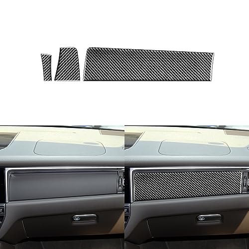 PJFUS Real Premium Carbon Fiber Car Dashboard Co-Pilot Glove Box Above Panel Cover Trim Soft Sticker Compatible with Porsche Macan 2019 2020 Auto Interior Accessories Black 3pcs(Type B)
