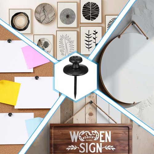 Image of 50Pcs Renter Friendly Double Headed Push Pins, Black Picture Hangers & Wall Hooks, Thumbtacks for Small Picture Frames, Home & Office Decor Hanging Nails, Ideal for Renter Friendly Decor