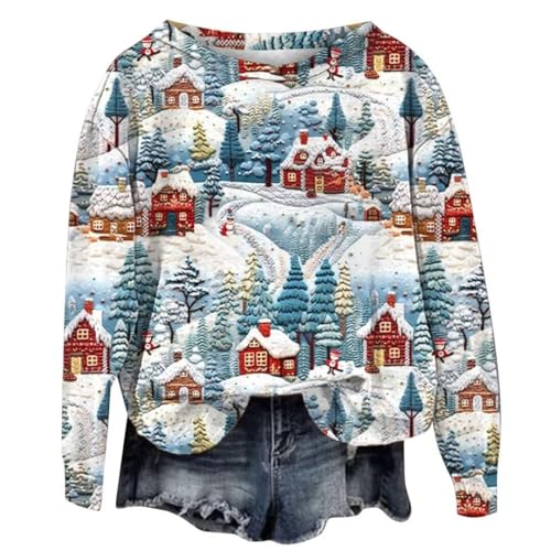 Ugly Christmas Sweatshirts for Women Casual 2025 Long Sleeve Xmas Graphic Print Pullover Shirts Crew Neck Sweaters Fall