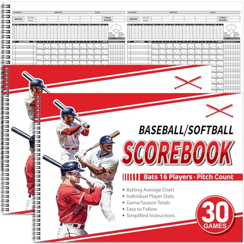 Chiisong 2 Stück Side by Side Baseball Punktebuch, 29,2 x 40,6 cm, 30 Spiele, Softball, Punktebuch, Baseball-Statistikbuch, Einzelspielerstatistiken, Schlag-Durchschnittsdiagramm für Punktezähler,
