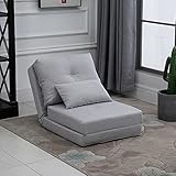 HOMCOM Convertible Flip Chair, Floor Lazy Sofa, Folding Upholstered Couch Bed with Adjustable Backrest, Metal Frame and Pillows for Living Room Bedroom, Light Grey
