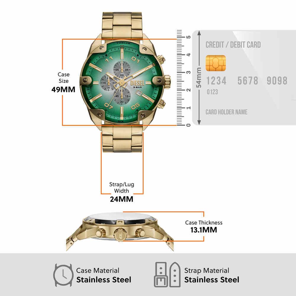 Diesel Spiked Uhr für Männer, Quarz-Chronographenwerk mit Edelstahlarmband