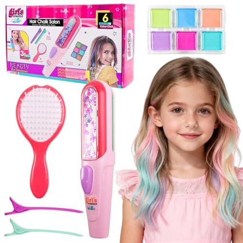 PIWOSGOL Set De Tizas Para El Pelo Niñas, 6 Colores Lavables Para Niños Con Horquillas, Peines – Regalo Creativo Para Cumpleaños, Carnaval o Fiesta Para Niños De 5 a 12 Años