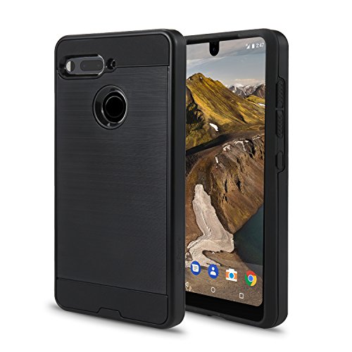[Case+Screen Protector] Essential Phone PH-1 Case, Slim Hybrid Cover [Scratch Dust Proof] Defender Shockproof Case w. Screen Protector Film (Black, Case)