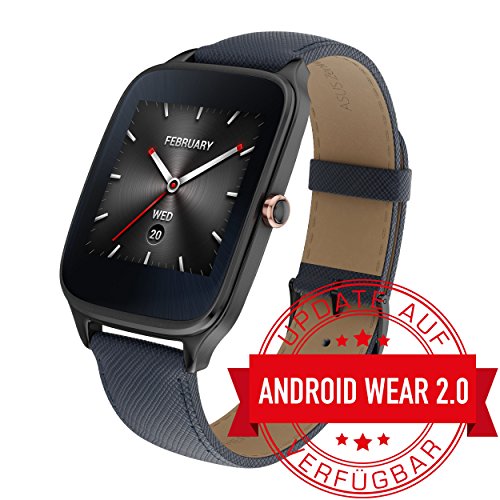Asus Zenwatch 2 Gunmetal Gray & Blue Leather Band 41Mm Smart Watch With Hypercharge Battery, 1.63-Inch Amoled Gorilla Glass 3 Touchscreen, 4Gb Storage, Ip67 Water Resistant (International Version) #TOP6
