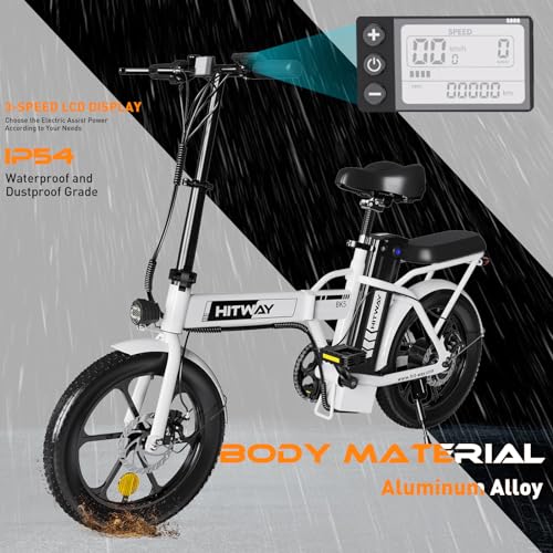 HITWAY Electric Bike for Adults, E Bike with 36V/12Ah Removable Battery 16"×3.0 Fat Tire Folding Electric Bicycle with 500W Motor 20MPH/20-45Miles Mountain E Bike for Men Women, IP54, UL2849 Certified - Thumbnail 6